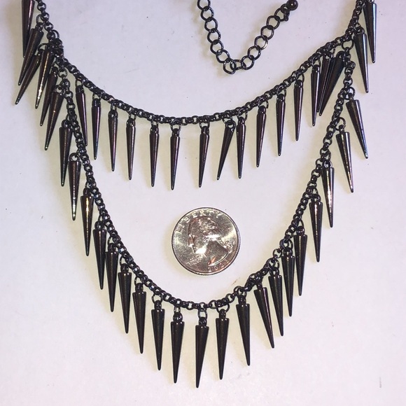 Bronze Tone Double Layer Boho Spike Necklace - Picture 3 of 4